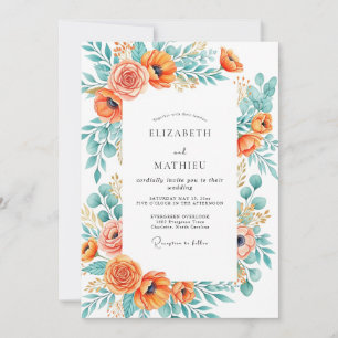 Invitación Boda de verano naranja turquesa exuberante