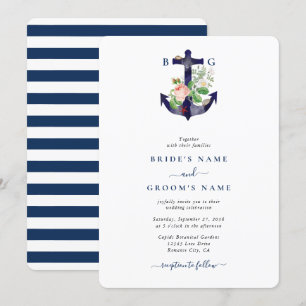 Invitación Boda De Verano Náutico De Flores Botánicas De Ancl