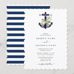 Invitación Boda De Verano Náutico De Flores Botánicas De Ancl