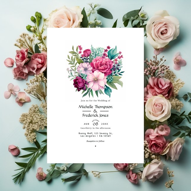 Invitación Boda de verano Pastel Rosa, Sea Green y Merlot (Subido por el creador)