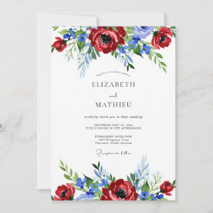 Invitación Boda de verano pictórica de rojo y azul