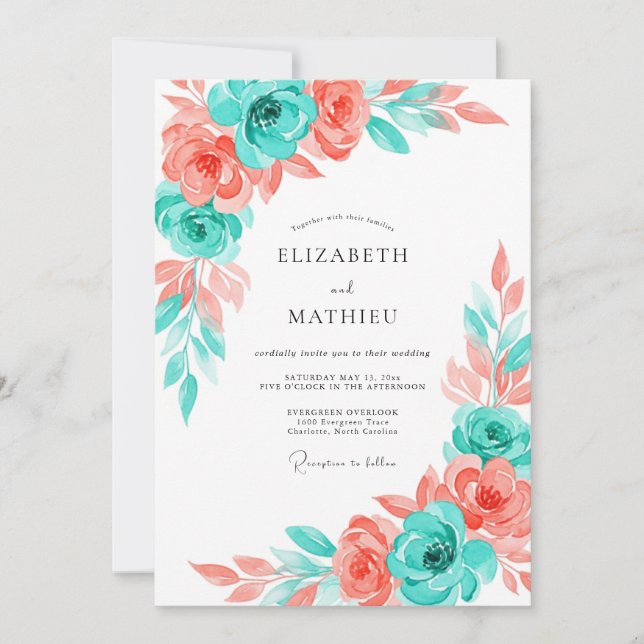 Invitación Boda de verano refrescante turquesa (Anverso)