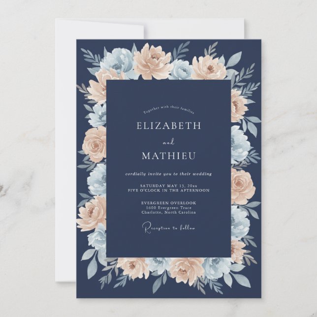 Invitación Boda de verano resplandeciente en azul marino (Anverso)
