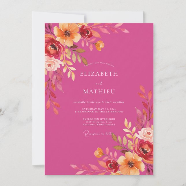 Invitación Boda de verano resplandeciente magenta (Anverso)