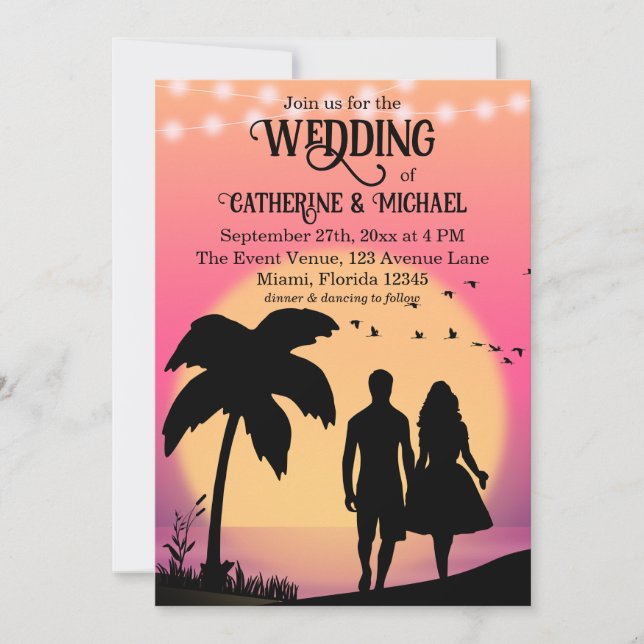 Invitación Boda de verano Retro Tropical Ocean Beach Sunset (Anverso)