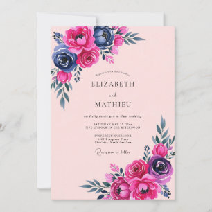 Invitación Boda de verano romántica vívida magenta