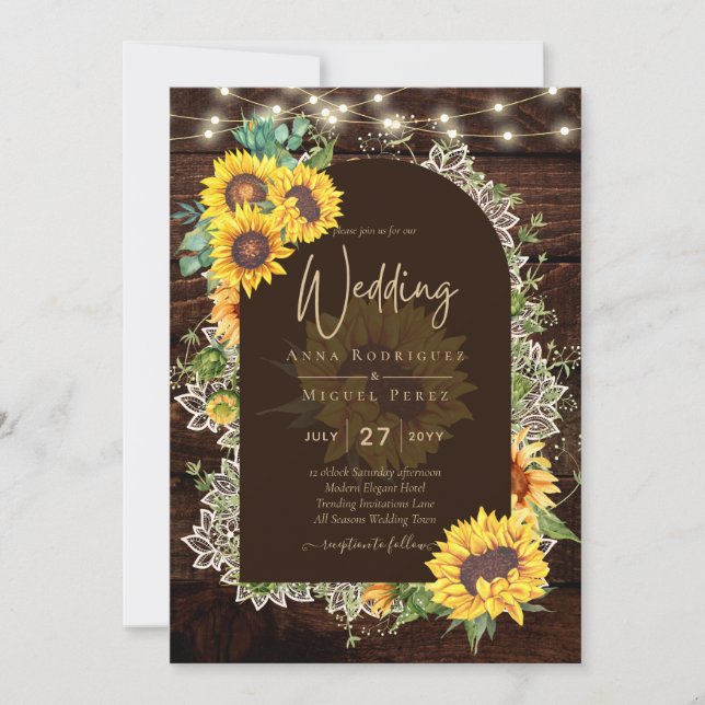 Invitación Boda de verano Rústico de los girasoles iluminan e (Anverso)