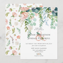 Invitación Boda de verano sonrojado | Boda floral de acuarela