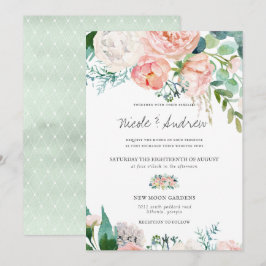 Invitación Boda de verano sonrojado | Boda floral de acuarela