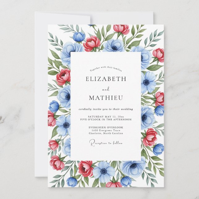 Invitación Boda de verano suntuosa con cielo carmesí azul (Anverso)