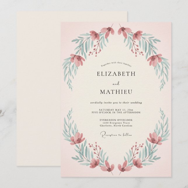 Invitación Boda de verano susurrante rosa polvorienta (Anverso / Reverso)