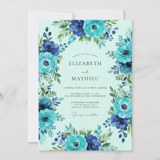 Invitación Boda de verano verde menta efervescente (Anverso)