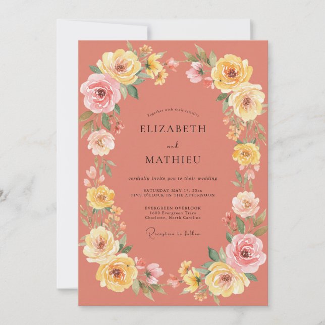 Invitación Boda de verano vibrante de terracota (Anverso)