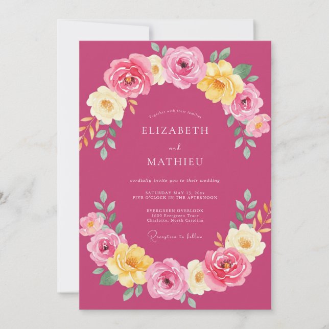 Invitación Boda de verano vibrante magenta (Anverso)