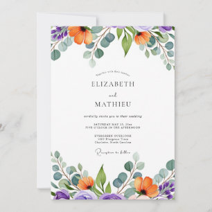 Invitación Boda de verano vibrante naranja púrpura