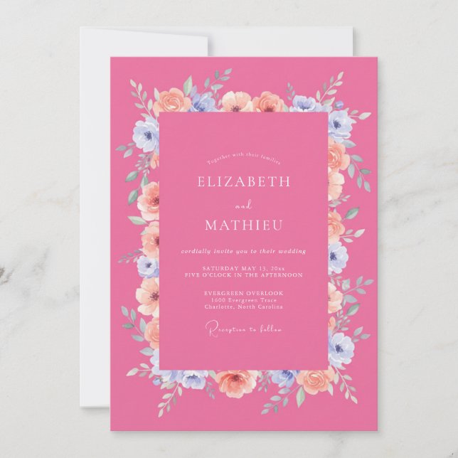 Invitación Boda de verano vibrante rosa caliente (Anverso)