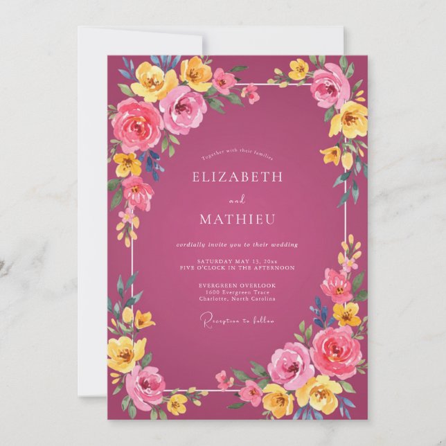 Invitación Boda de verano vibrante rosa de baya (Anverso)