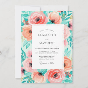 Invitación Boda de verano vibrante rosa melocotón