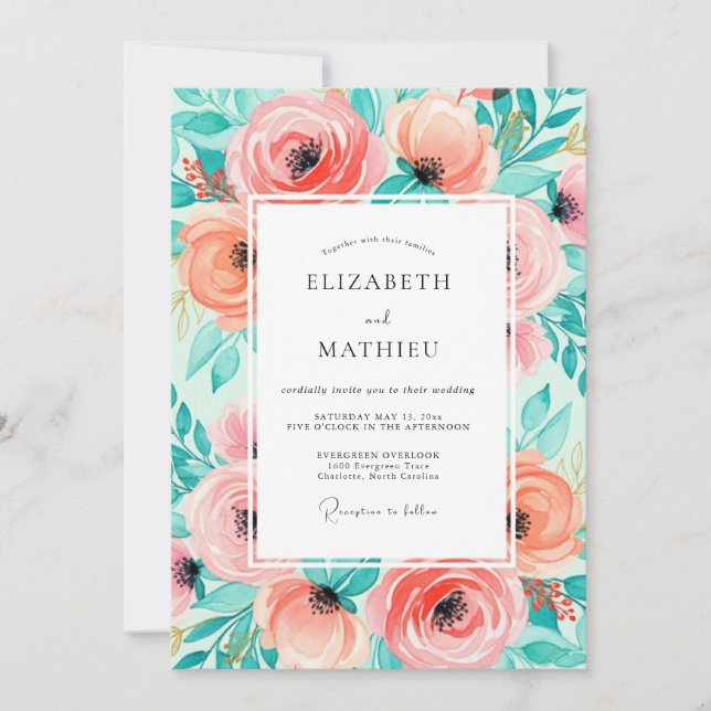 Invitación Boda de verano vibrante rosa melocotón (Anverso)
