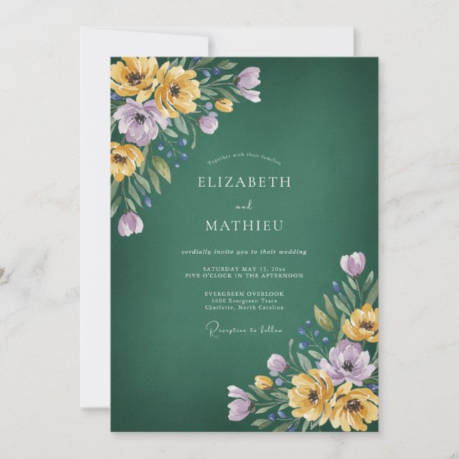 Invitación Boda de verano vibrante verde bosque (Anverso)