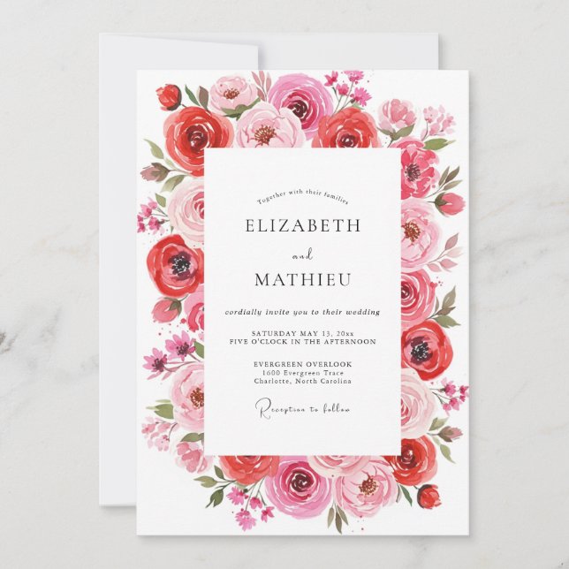 Invitación Boda de verano vivaz rubí rojo (Anverso)