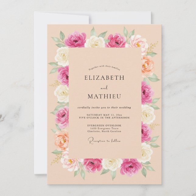 Invitación Boda de verano vívida de melocotón (Anverso)