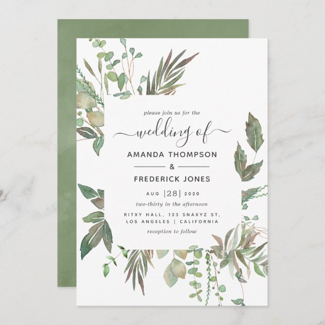 Invitación Boda de verde (Anverso / Reverso)