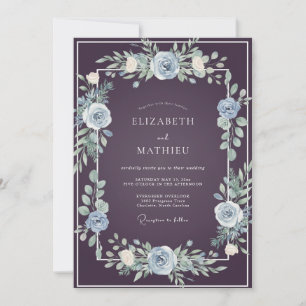 Invitación Boda de Verde Acerado con Ciruela