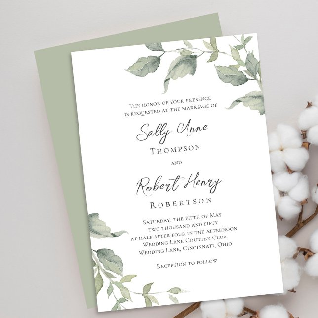 Invitación Boda de verde acuarela verde (Elegant greenery watercolor wedding invitations. )
