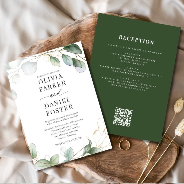 Invitación Boda de verde de código QR de eucalipto todo en un (Subido por el creador)