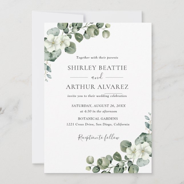 Invitación Boda de verde elegante eucalipto (Anverso)