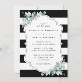 Invitación Boda de verde eucalipto blanco y negro