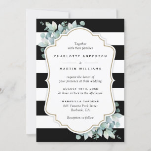 Invitación Boda de verde eucalipto blanco y negro