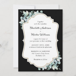 Invitación Boda de verde eucalipto negro