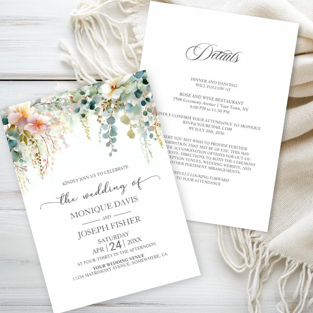 Invitación Boda de verde eucalipto Todo en Uno (Subido por el creador)