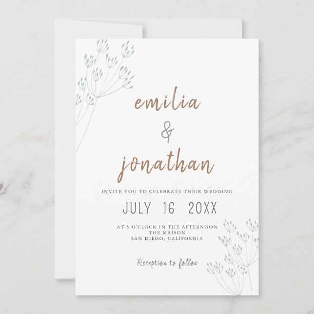 Invitación Boda de Verde Floral (Anverso)