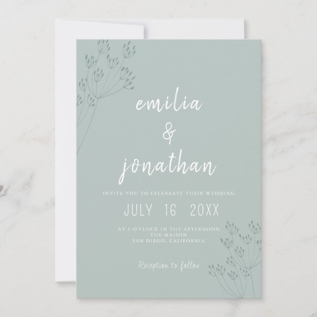 Invitación Boda de verde floral (Anverso)