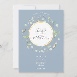 Invitación Boda de Verde Laurel Garland Azul Polvoriento
