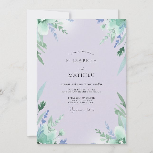 Invitación Boda de Verde Menta y Lila (Anverso)