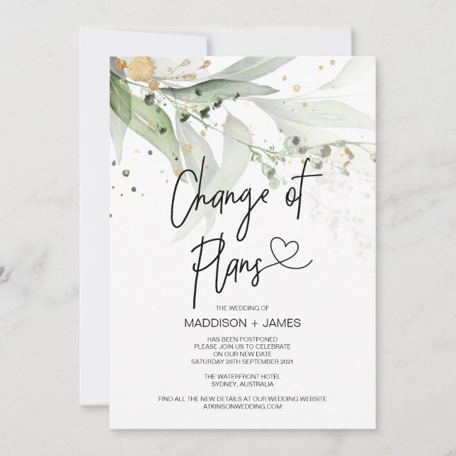 Invitación Boda de verde postergó notas cambio de planes (Anverso)
