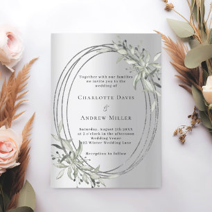 Invitación Boda de verde sabio plateado