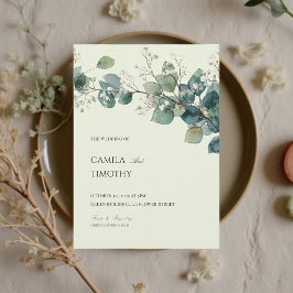Invitación Boda de Verde Salvia Eucalipto Acuarela Vegetación