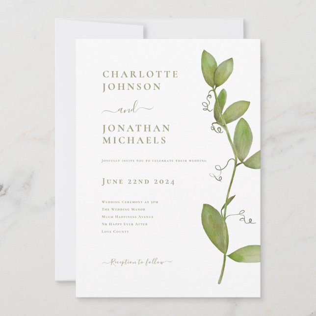 Invitación Boda de Verde Simplemente Moderno (Anverso)