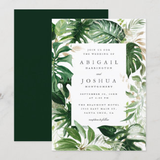 Invitación Boda de verde tropical de moda de oro y acuarela