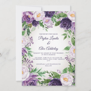 Invitación Boda de Verde y Lila Púrpura Elegante 