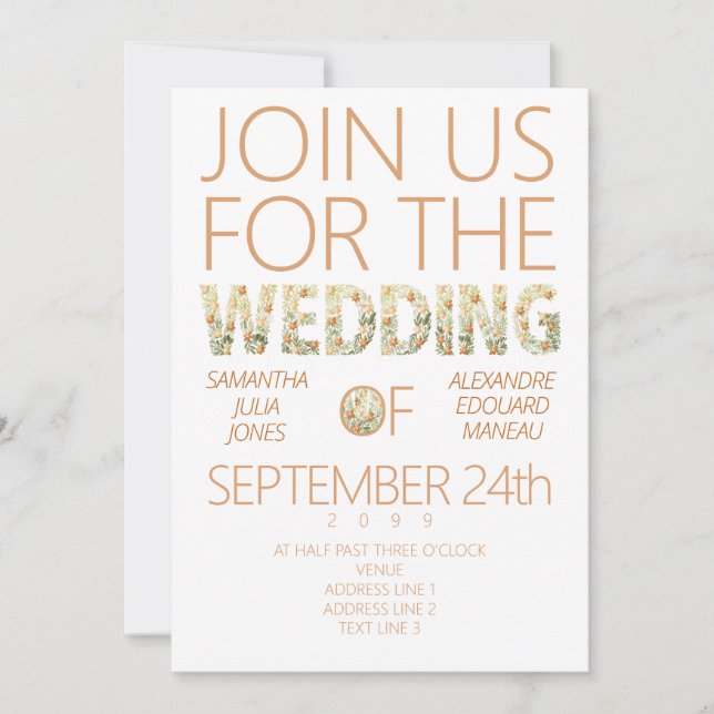 Invitación Boda de Verdor Bohemiano Terracota Audaz y Moderno (Anverso)