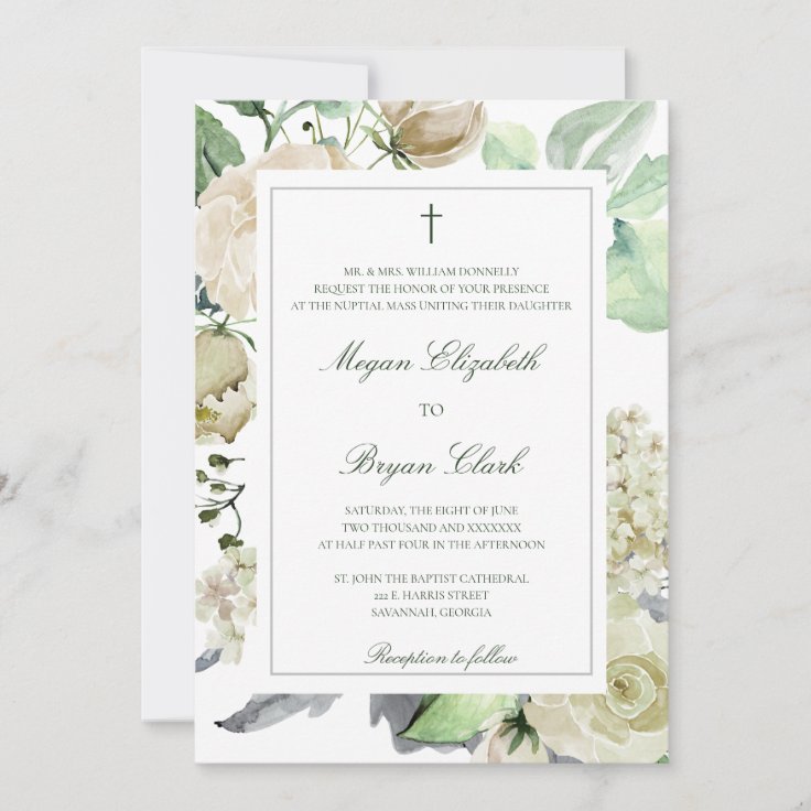 Invitación Boda de Verdor de Acuarela Floral de la Iglesia Me Invitación Boda de Verdor de Acuarela Floral de la Iglesia Me