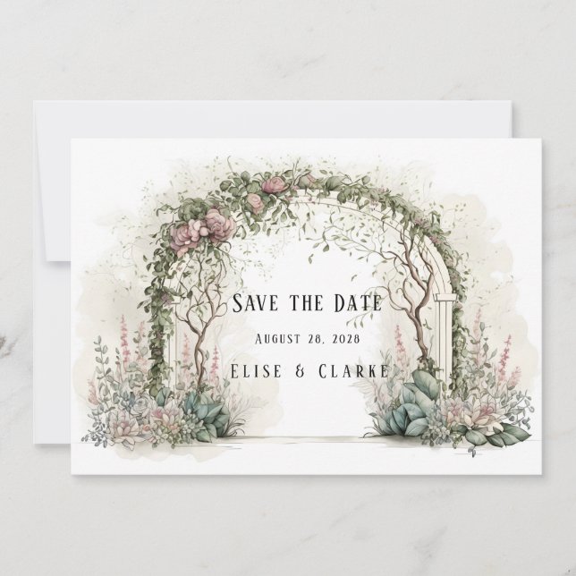 Invitación Boda de Verdor de Arco Floral Salvar La Fecha (Anverso)