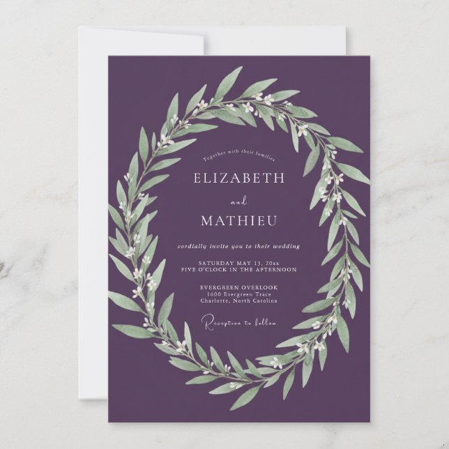 Invitación Boda de Verdor de Berenjena (Anverso)