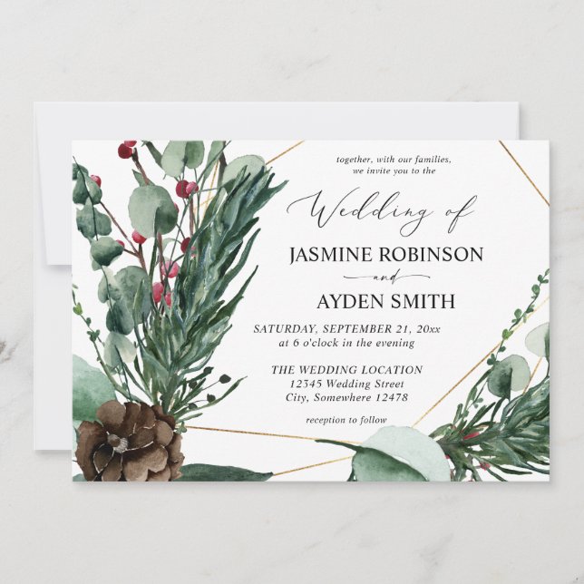 Invitación Boda de Verdor de Invierno y Pino 2 (Anverso)
